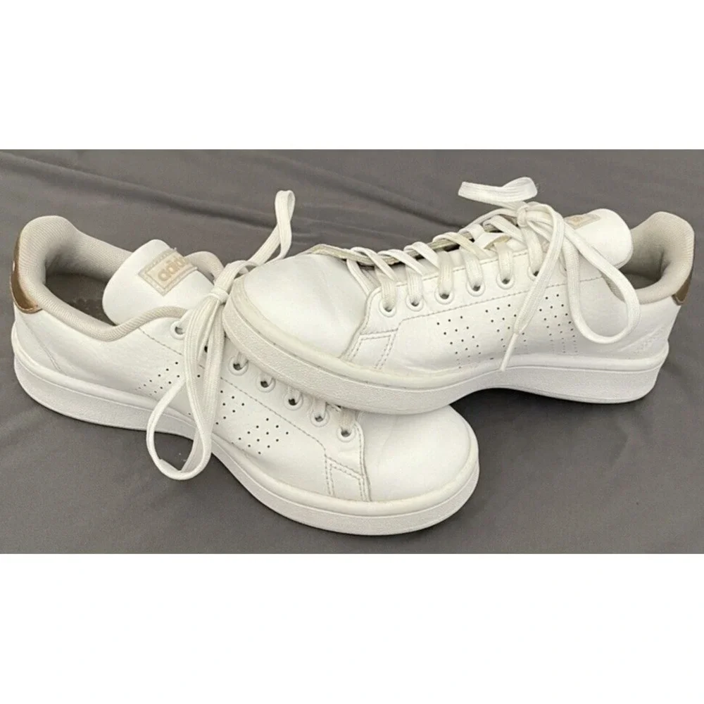 Adidas Womens 6.5 Cloudfoam‎ Advantage Sneakers Shoes White F36223 LowTop LaceUp